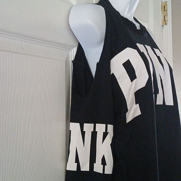 Pink Victoria's Secret black white long sleeve could shoulder t shirt Sz M - Picture 5 of 7
